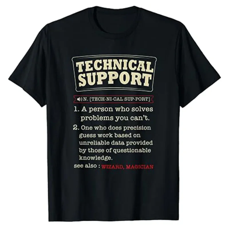Tech Support Definition T-Shirt Humor Funny Computer Nerd Techie Gift Tees Letters Printed Graphic Outfits Short Sleeve Top