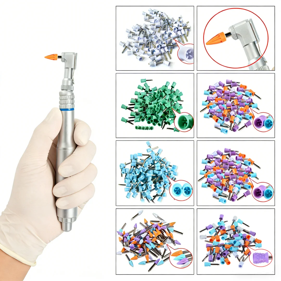 

200Pcs Dental Prophy Latch Flat Polisher Teeth Polishing Cups / Brushes Rubber Material Nylon