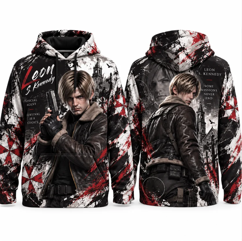 Unisex Horror Game Figure 3D Full Print Hoodie, Splatter Paint Graphic Pullover Hooded Sweatshirt, Streetwear Casual Top