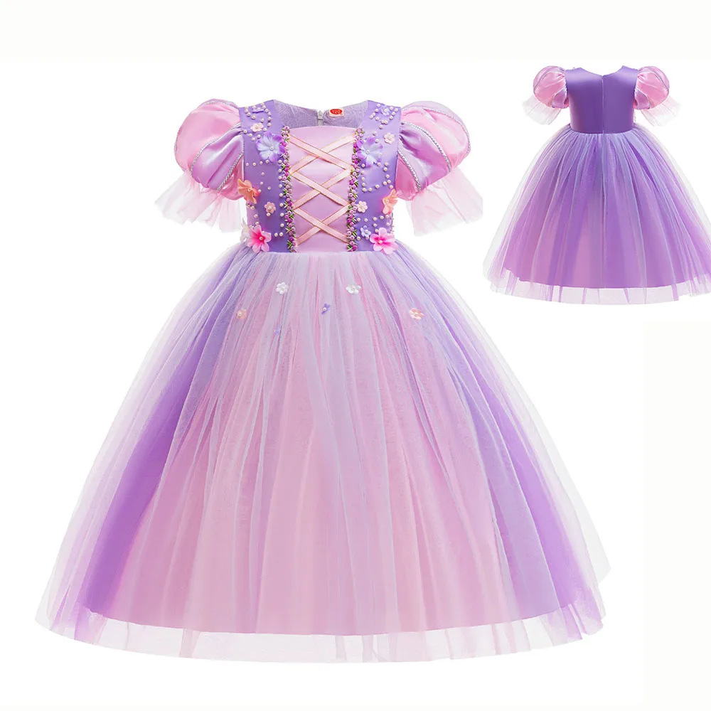 

Костюм принцессы Рапунцель для девочек, детское фиолетовое сетчатое платье Рапунцель с запутанной историей, костюм принцессы на день рождения, Хэллоуин