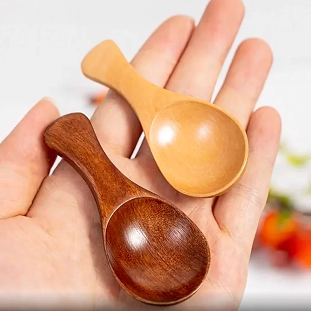 Mini Spoon Wooden Small Natural Seasoning Short Handle Tea Cooking Salt Powder Sugar Jar Scoop Baby for Home Kitchen Gadget