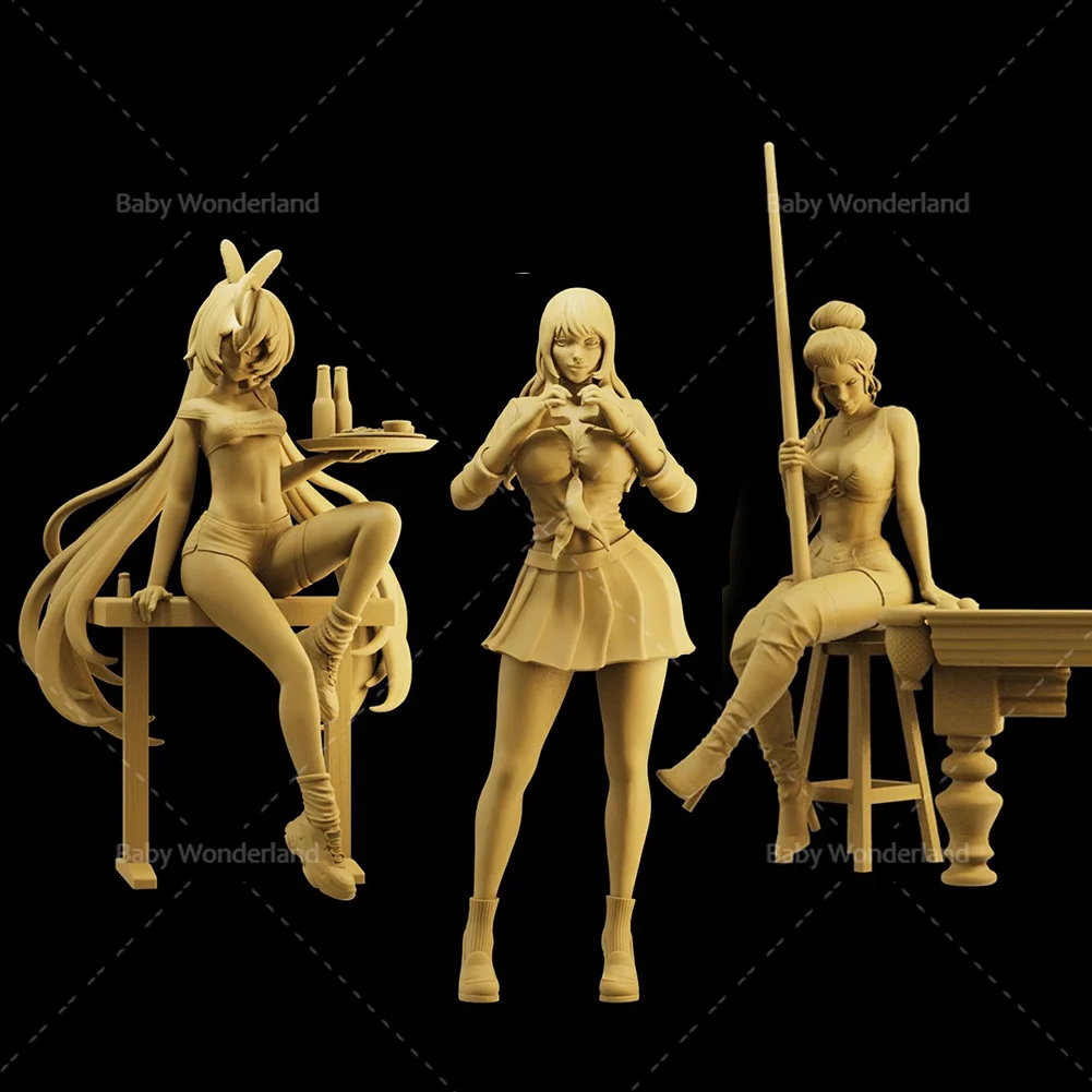 

Unpainted Miniatures 1/64 1/43 1/35 Figure Sexy Japanese style Pretty Girl Waiter Dolls Model Creative Scene Prop Car Toys