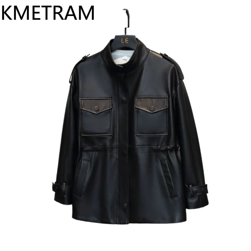 Giacca in vera pelle di pecora al 100% Donna Colletto alla coreana nero Giacche in vera pelle Donna Novità in capispalla Abiti autunnali 2025 Chaquetas