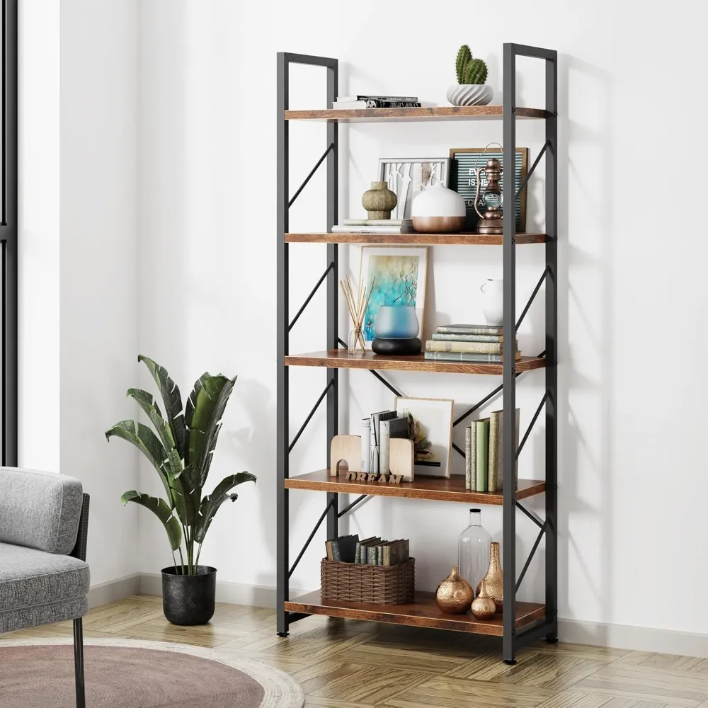 

5 Tier Bookshelf, Tall Shelf for CDs/Movies, Home Office Shelf Storage Organizer, Living Room/Home Office, Bookcases