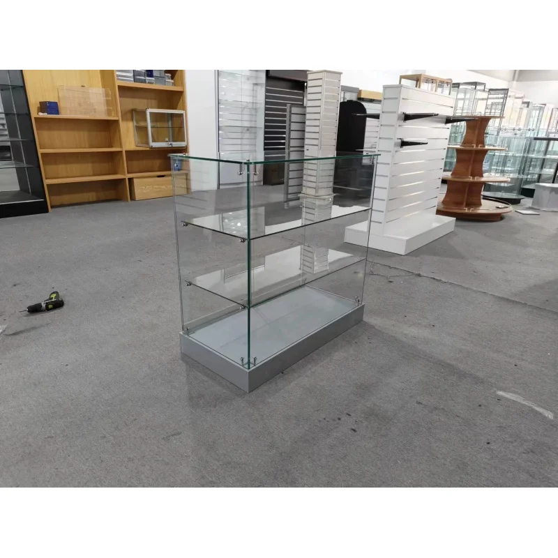 custom.HIKUYA Full Glass Display Cabinet with Toughened Glass and Sliding Door Modern Style Custom Color