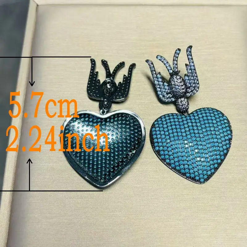 Bilincolor Vintage Blue Heart Dangling Earring for Women