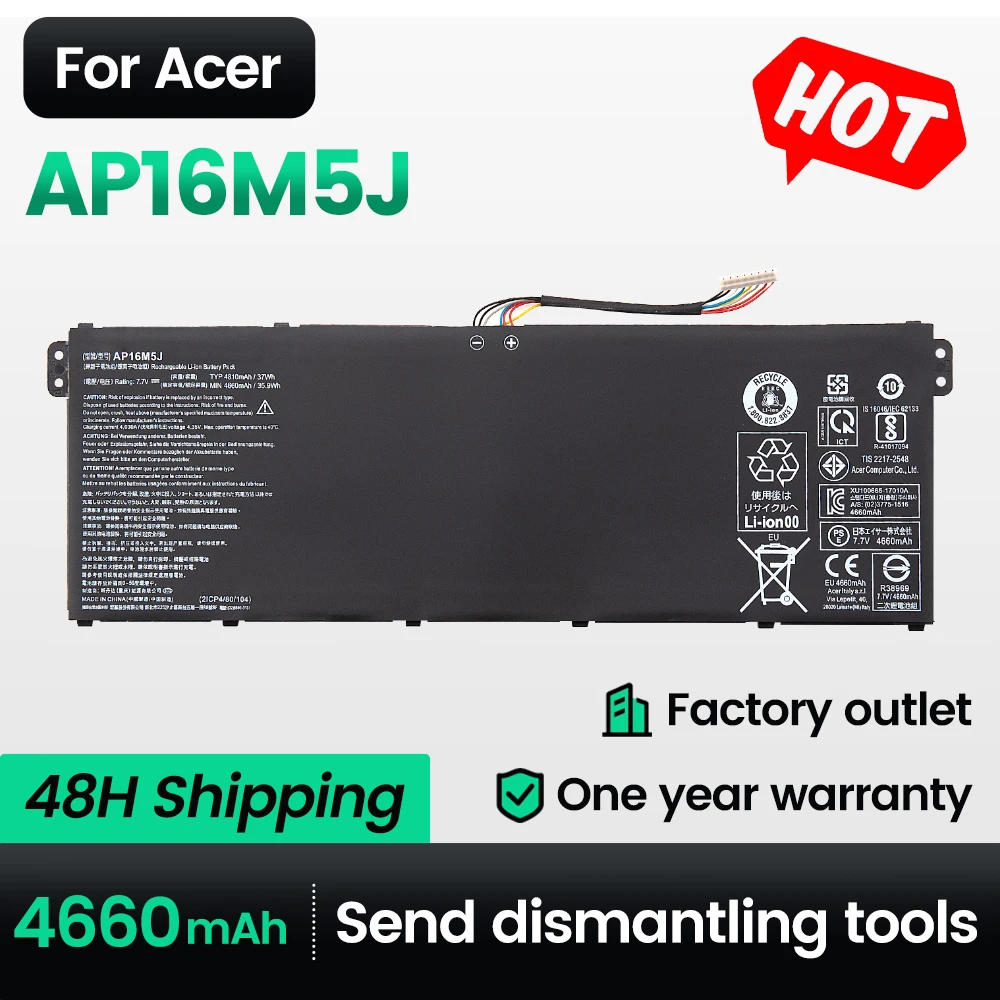 

Keyuan AP16M5J 37WH Laptop Battery 42-R7N2 A114-32-C2X1 for ACER Aspire 3 A315-21 A315-51 ES1 A114 A315 KT.00205.004 Extensa 15