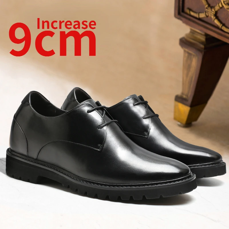 Wedding Elevated Shoes for Men Increased 9cm Genuine Leather Business Derby Shoes Men's Dress Shoes Groom Heightening Shoes Male