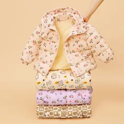 New Winter Childrens Girls Parkas Cotton Padded Floral Fashionable Cute Baby Girls Jackets Plush Thick Hooded Kid Girls Coat