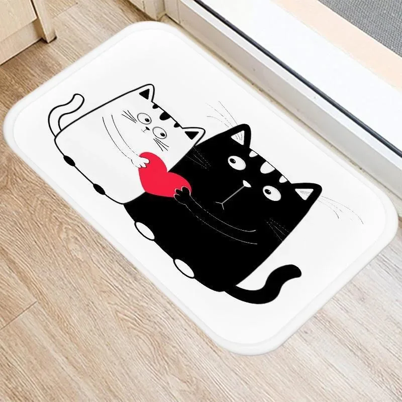 Cute White Cat Print Anti Slip Front Entrance Floor Rug Soft Washable Bathroom Indoor Mat Holiday Pet Lover Home Decor Carpet