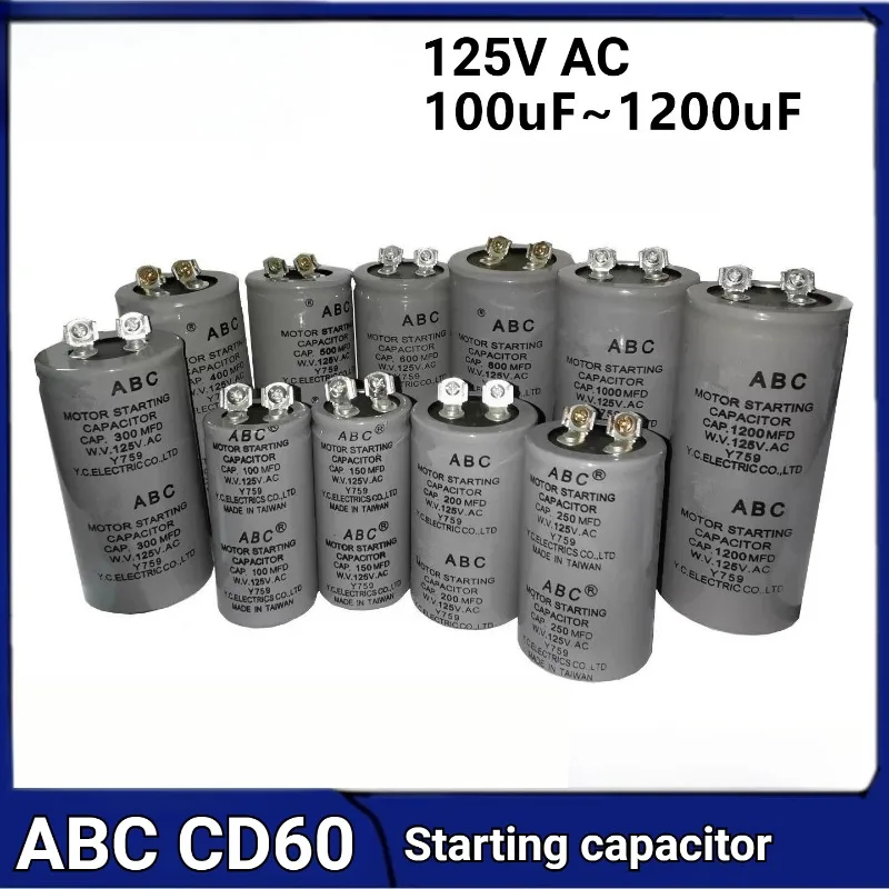 

CD60 Starting Capacitor 125V75MFD~1200MFD125VAC ABS Motor Starting Capacitors 125V ABC Screw Terminal
