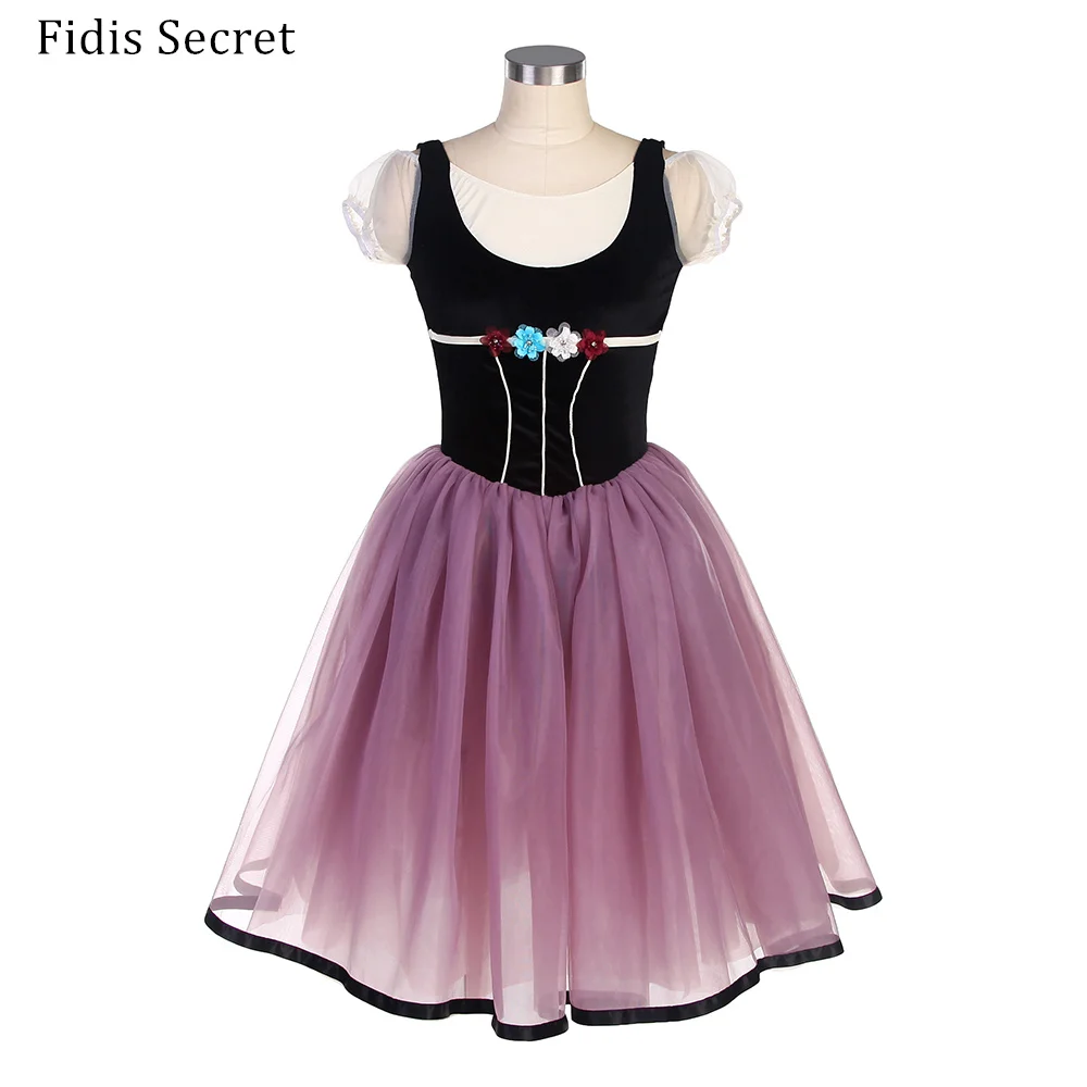 Women Black Velvet Bodice Romantic Ballet Costumes w/Long Tulle Tutu Skirt,Girls Stage Performance Concert Competition Dancewear