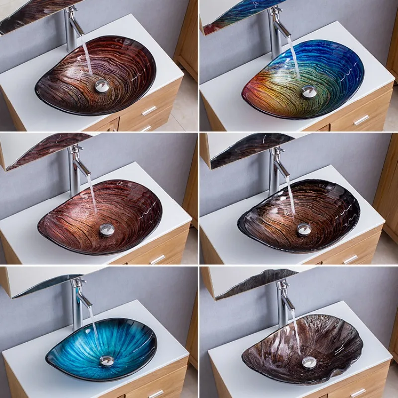 Bathroom water drop art countertop basin hotel hand washing tempered glass countertop