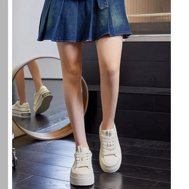 Genuine leather small white shoes ladies spring 2024 new women's casual fashion thick-soled heightened sports shoes