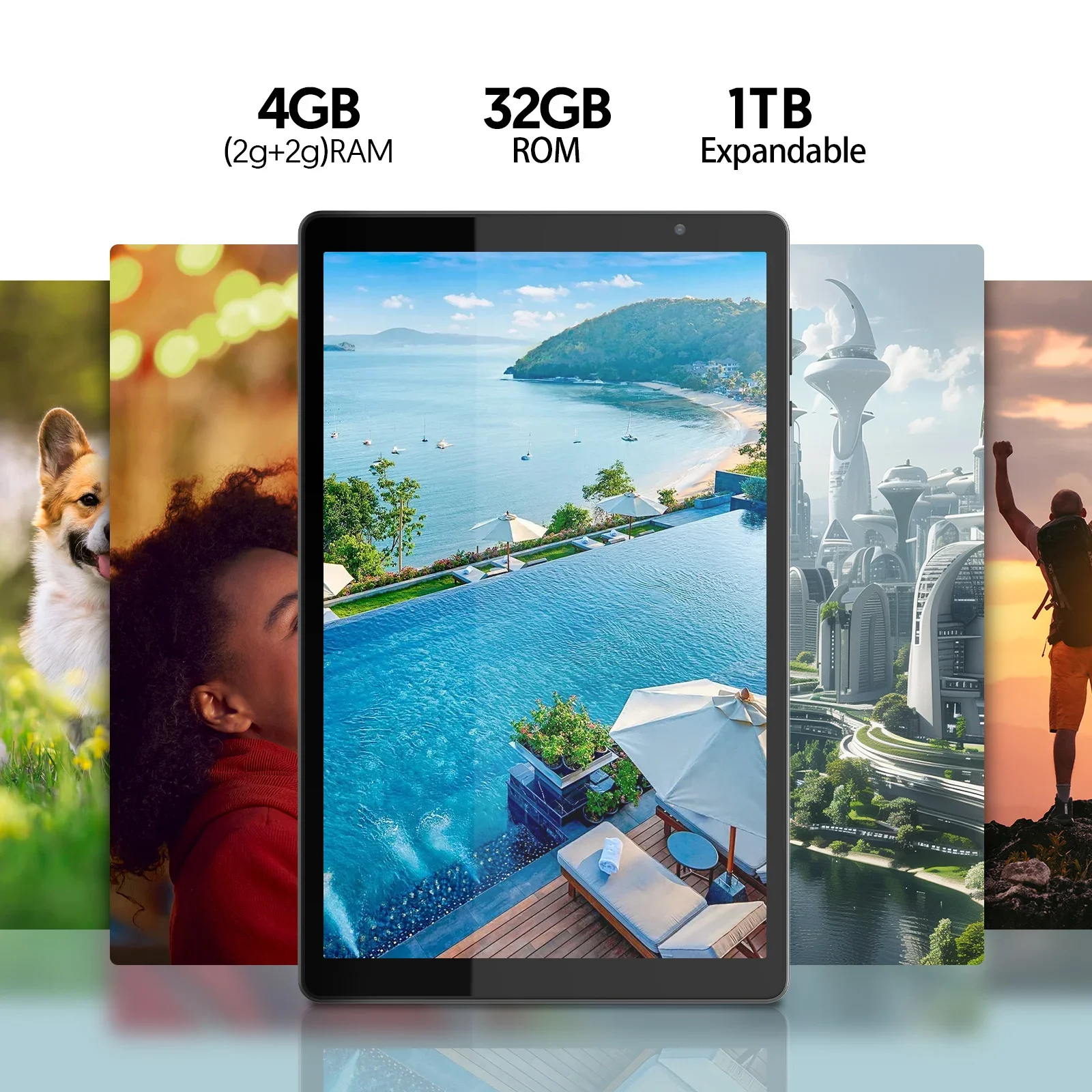 Nieuwste Android 14 tablet, 10-inch tablet, quad-core processor, 5G WiFi, 4GB ROM + 32GB RAM, 1280*800 resolutie, 6000mAh batterij