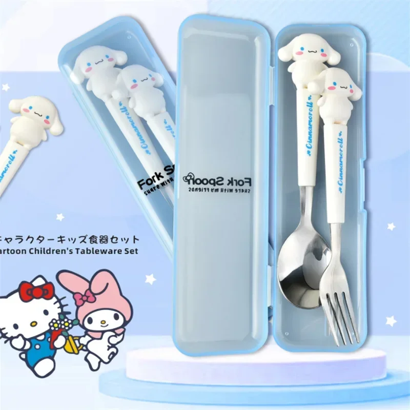 Kawaii Cartoon Kuromi Three-piece Set Spoon Fork and Chopsticks Cutlery Cinnamoroll Stainless Steel Cutlery Kids School Supplies