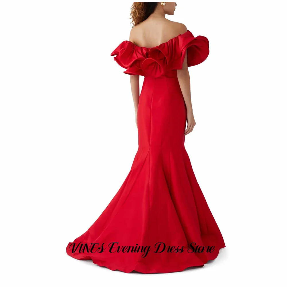 VINES Red Prom Dresses Off Shoulder Unique Celebrity Dress Mermaid Satin Evening Dresses Zipper Back Formal Gown Customized