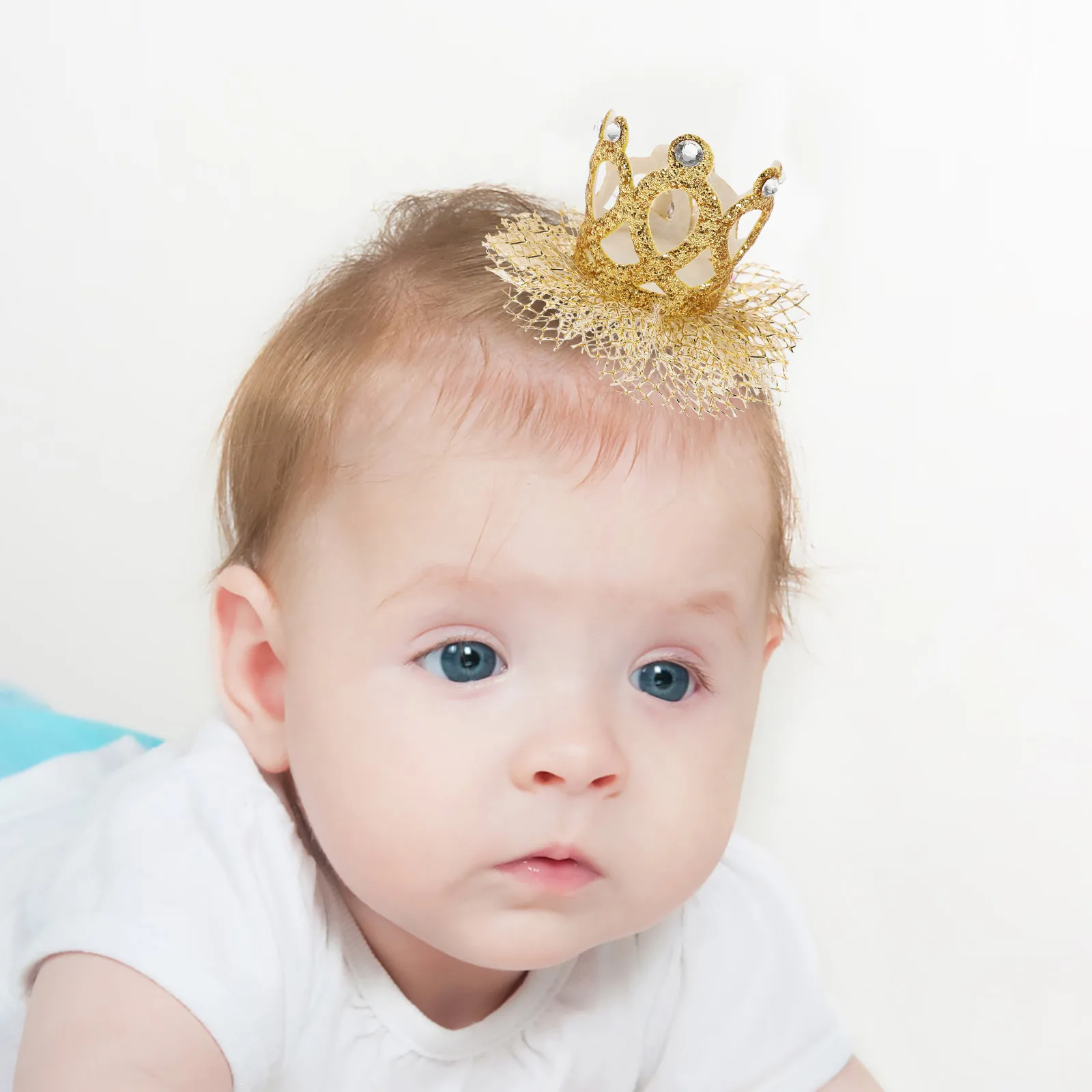 

1pc Golden Crown Hair Clip Baby Girls Tulle Lace Party Headdress Kids Birthday Costume Hairpin Lightweight Baby Shower
