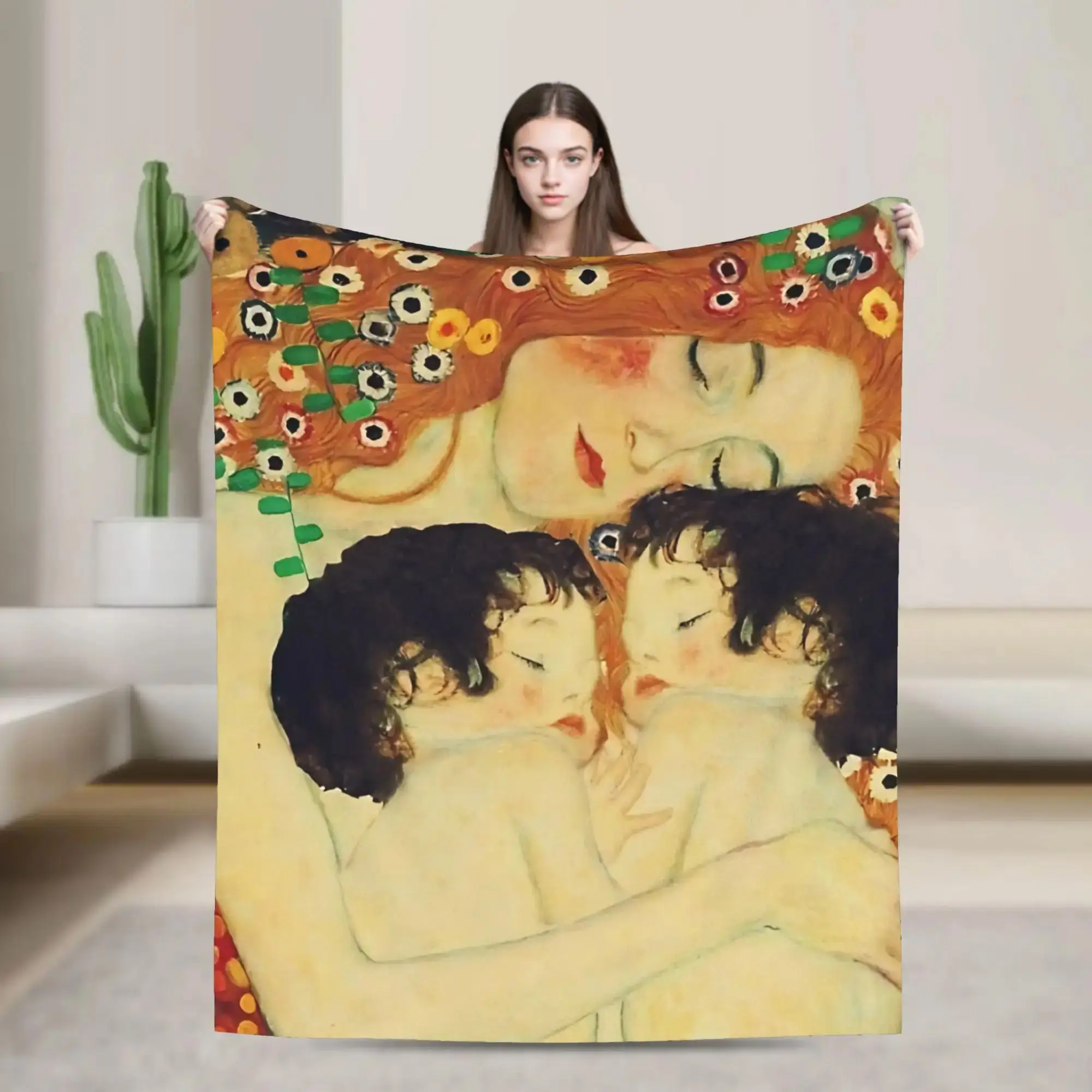 

Фланелевое одеяло-плед Klimt «Три эпохи женщины: Мать и дитя» для путешествий и отдыха на природе, мягкое, теплое, качественный дизайн