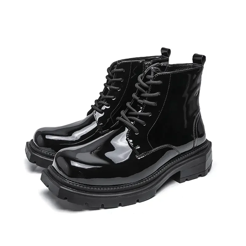 

British-style Men's Thick-soled Height-increasing Shoes, Trendy Anti-slip and Waterproof High-top Motorcycle Leather Boots