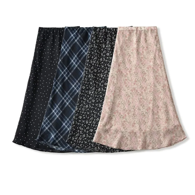Elegant High Waist Chiffon Long Skirt Women's Flowy Slimming Fish Tail Midi Skirt Gentle Crush Flower Snowflake Design