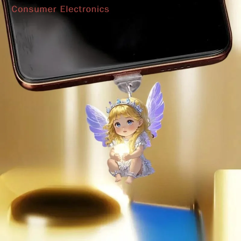 Pack of 2, Adorable Angel Fairy Cat Dust Plugs for Phones with Type-C Interface, DIY Accessory