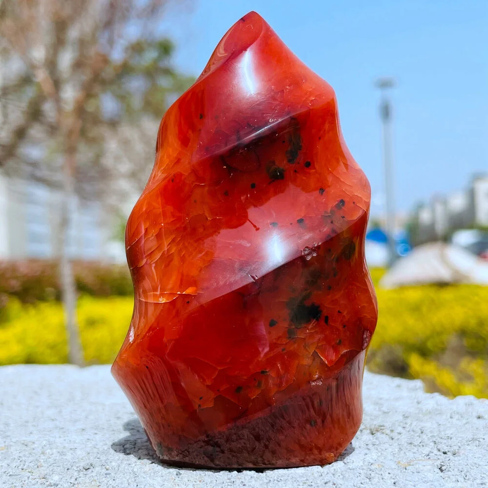 Imagem -02 - Cristal Vermelho Ágata Tocha Carnelian Chama Quartzo Escultura Ornamento Pedra Preciosa Artesanato Mineral Cura Livre Reiki Decoração da Casa Natural de