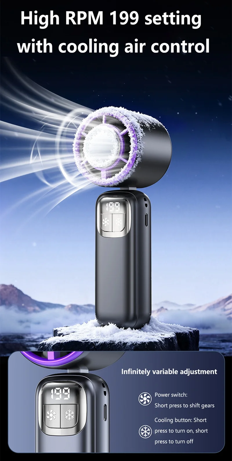 Lenovo Handheld Fan Cooling Ice Cooler Rechargeable USB Brushless Motor 199 High Speed Turbo Jet Fan for Outdoor Travel Office image 6