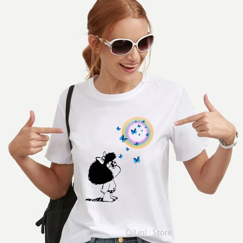 Kawaii divertente Mafalda stampa grafica T-Shirt donna Harajuku vestiti estetici maglietta bianca maglietta 2021 moda Casual femminile