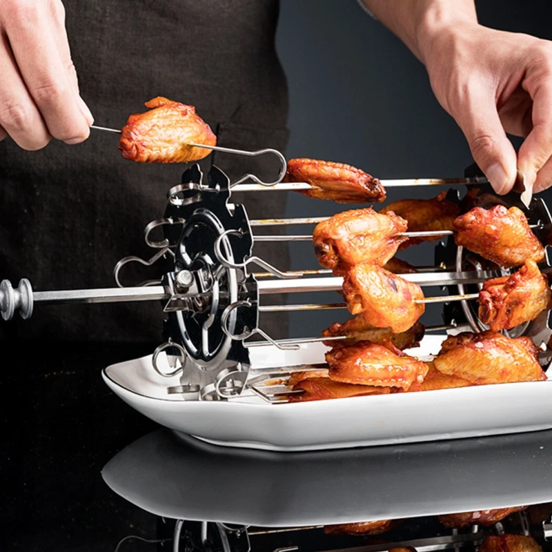 

Stainless Steel BBQ Grill Cage Vegetable Skewer Kebab Maker for Rotisserie Oven Air Fryer Electric Oven Accessories BBQ Tools