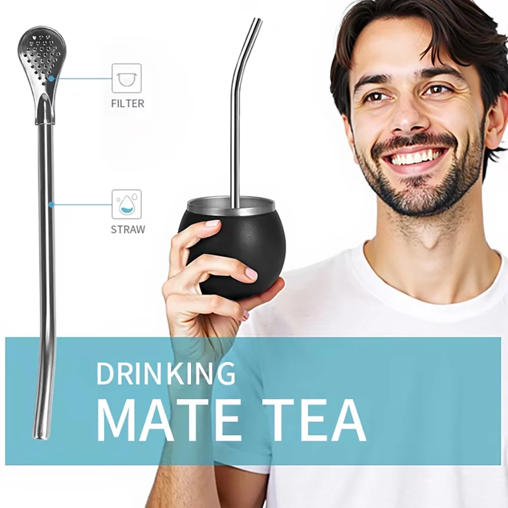 زجاجة معزولة سعة 1300 مل لسيارة يربا ميت، ترمس يربا ميت مزدوج الجدران مع كوب قابل للفصل ومجموعة كومبو من قش بومبيلا - محمول