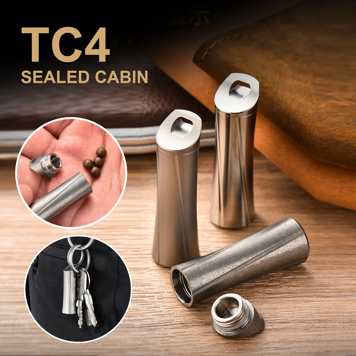 TC4 Titanium Alloy Mini Waterproof Sealed Compartment, Cnc Integrated Molding Outdoor Portable Edc Keychain Storage Medicine Box