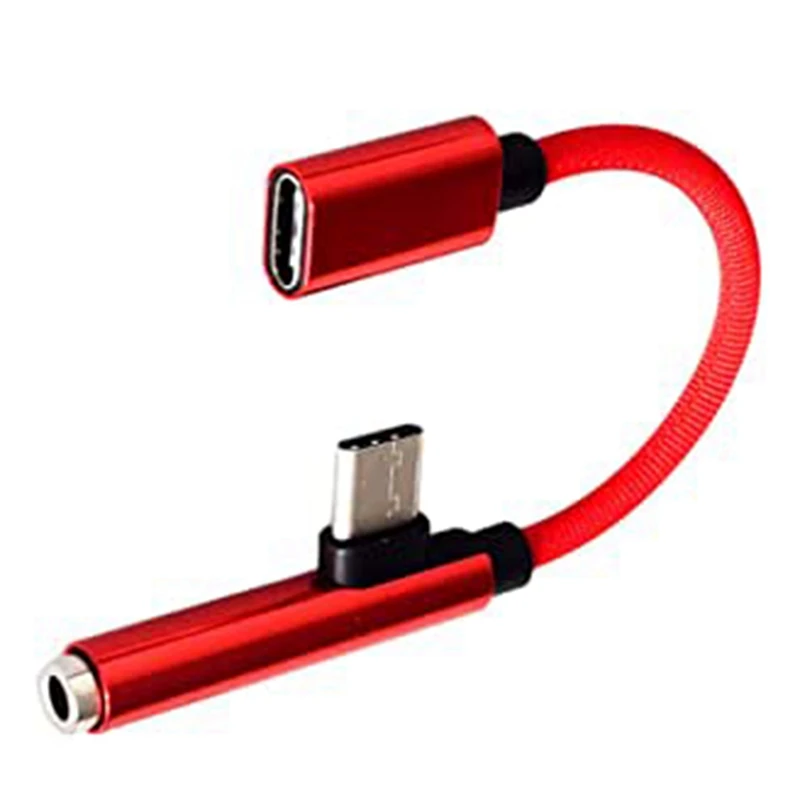 RISE-USB C Type C To 3.5Mm AUX Headphone Adapter Charging Cable For - Red