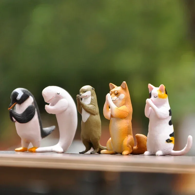 Gritar gashapon kawaii cápsula brinquedos figura shiba inu golfinho pinguim fecho mãos animal bonito gato anime estatueta presentes criativos