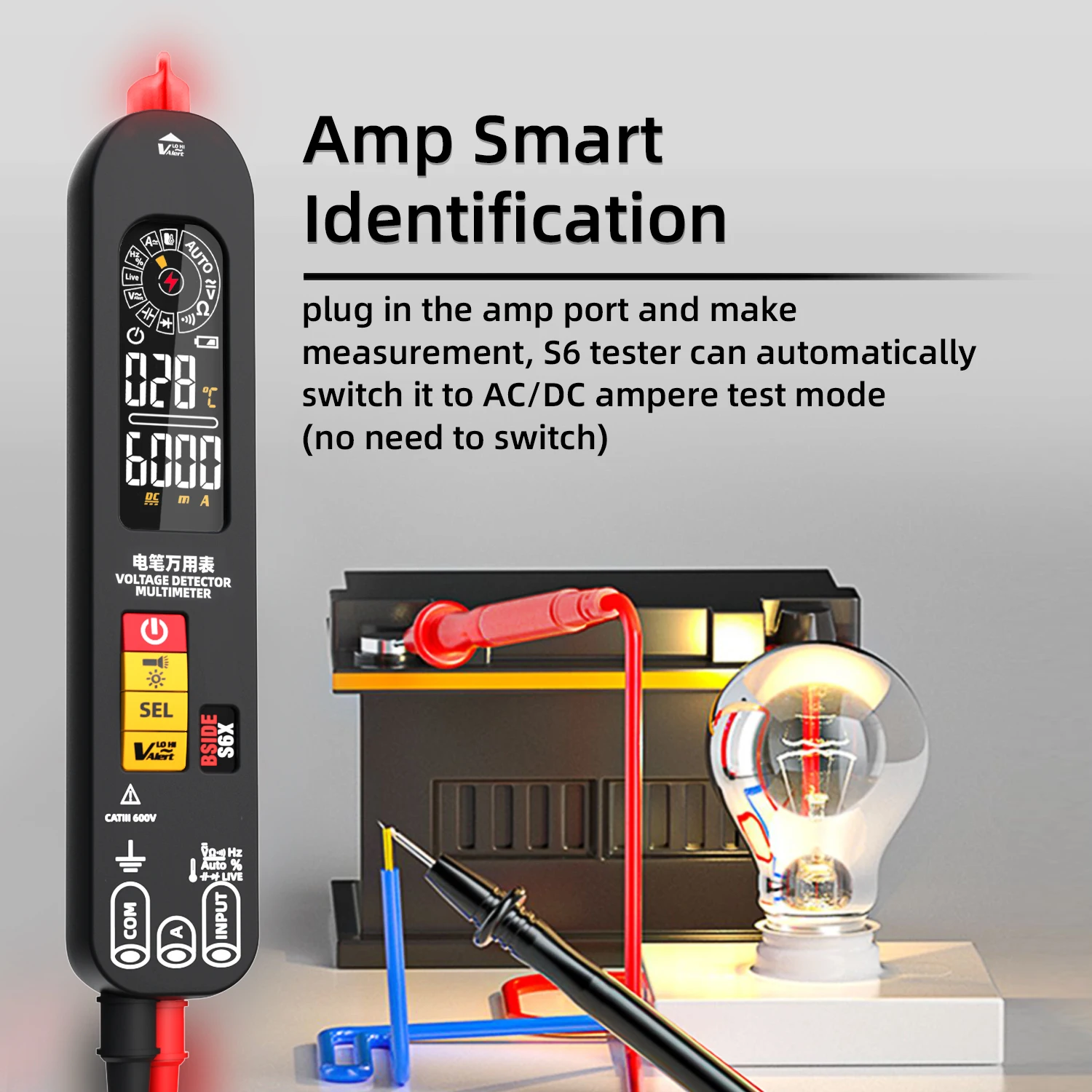 

BSIDE S6X Smart Multimeter USB Charge Voltage Tester Pen Breakpoint Electronic Tester AC DC Non-contact Live Auto Resistance Hz