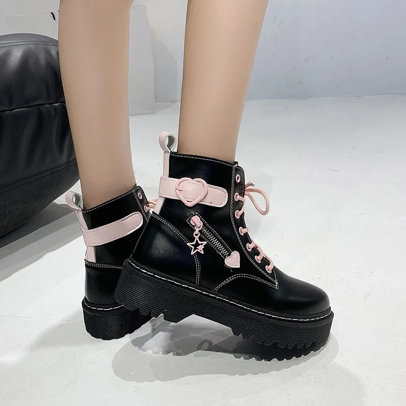 Jesień Zima Nowe Buty Kobiety Czarna Platforma Śliczne Różowe Wysokie Buty Lolita Studentka Kawaii Japońskie Buty dla Kobiet