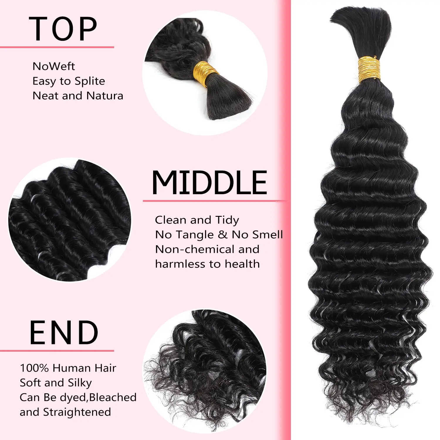 100% Human Braiding Hair Deep Wave Human Hair For Braiding Wet Wavy 100g No Weft Braiding Hair Human Hair Extensions 18-22inch