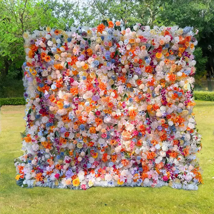 

3D Royal Series luxury colorful mixed flower wall Curtain Wedding Backdrop Decor Fabric Milan Turf Plants Wall Party Prop