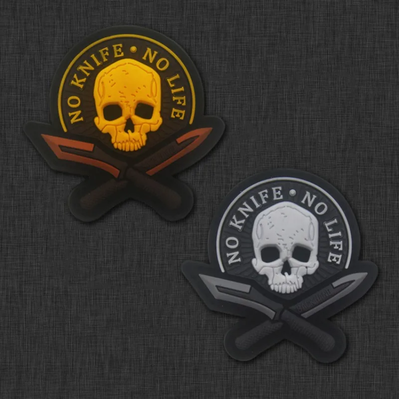 No Knife No Life 3D PVC Skull Rubber Patches Tactical Military Decorative Chevron Patches Combat Badges For Cap Backpack Clothes