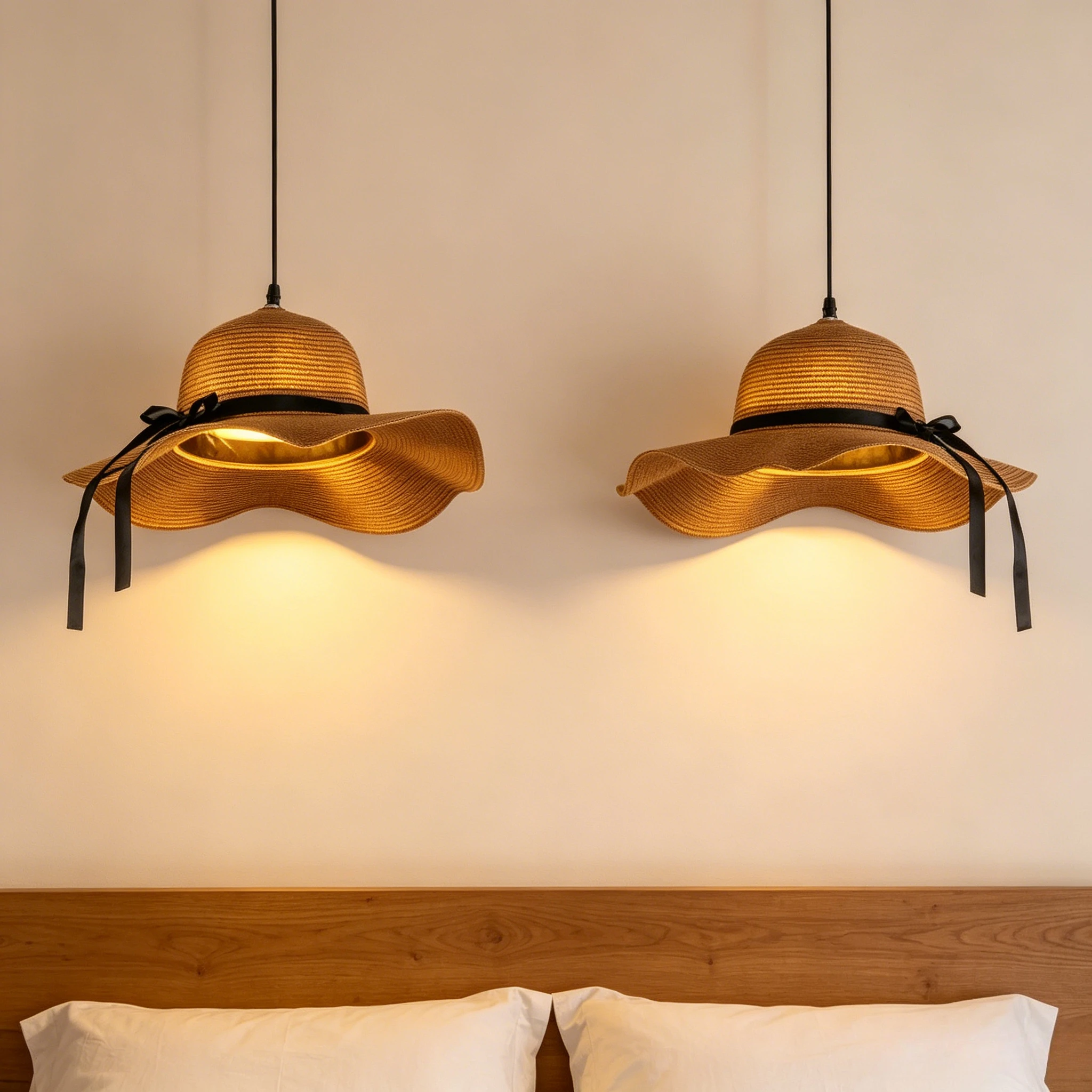 Nordic Creative Straw Hat Pendant Lights Vintage Handmade Rattan Hanging Lamps Dining Room Bedroom Kitchen Led Lighting Fixture