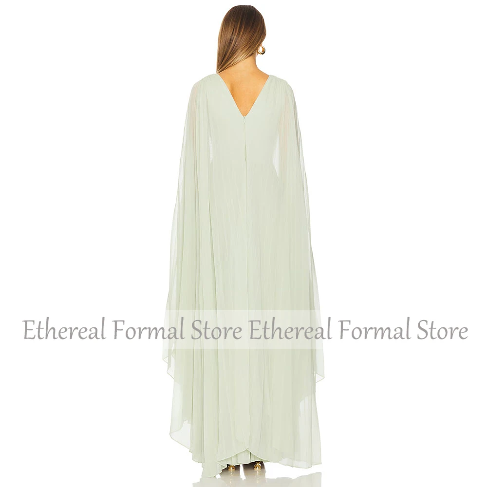 Elegante chiffon A-lijn damesavondjurk V-hals galajurk voor bruiloft 2025, eenvoudige vloerlengte, lange formele feestjurk