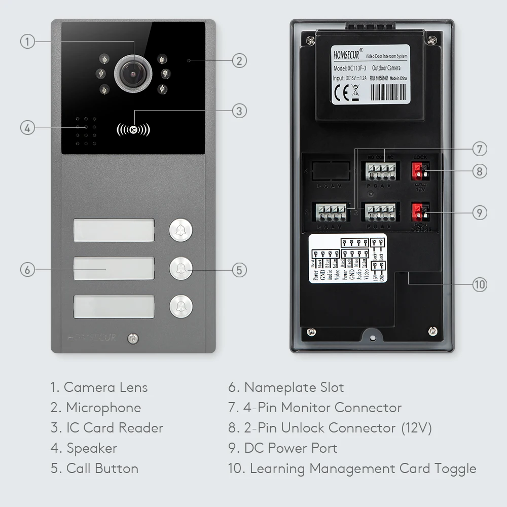 5Pcs IC 13.56Mhz Keyfobs +4 Kabel XC113F-3 HD Kamera Bel Pintu IP65 untuk Tuya Smart WIFI Video Doorphone Interkom Keamanan 3 Apartemen