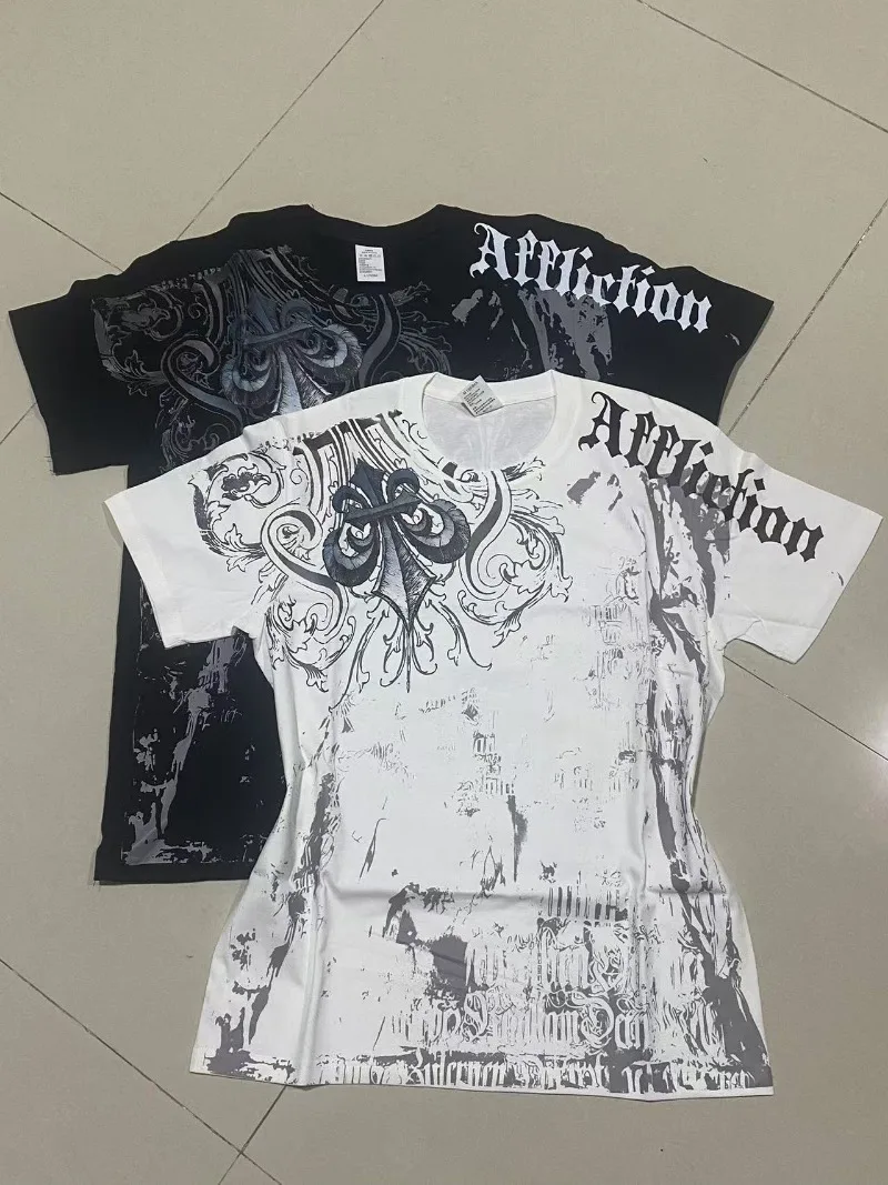 Affliction Out of Print Short Sleeve Women's Hip Hop Black T-Shirt Y2K High Street Pure Cotton Top Aesthetic Clothes