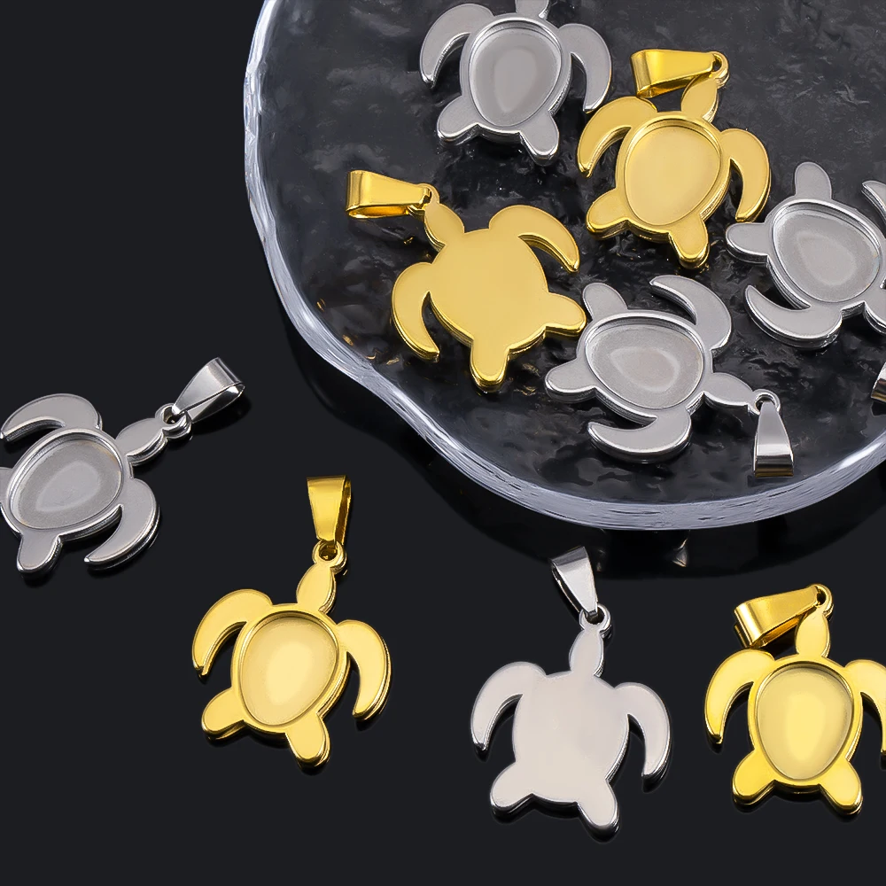 

5pcs Stainless Steel Gold Plated Turtle Cabochon Base Settings 11x14mm Oval Pendants Bezel Trays For Jewelry Making Supplies
