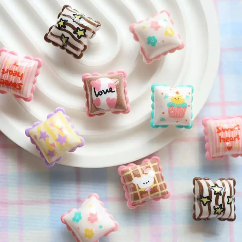 10Pcs Geometric Square Shape Beads Pattern Print Colorful for DIY Jewelry Apparel Decoration DIY Crafts