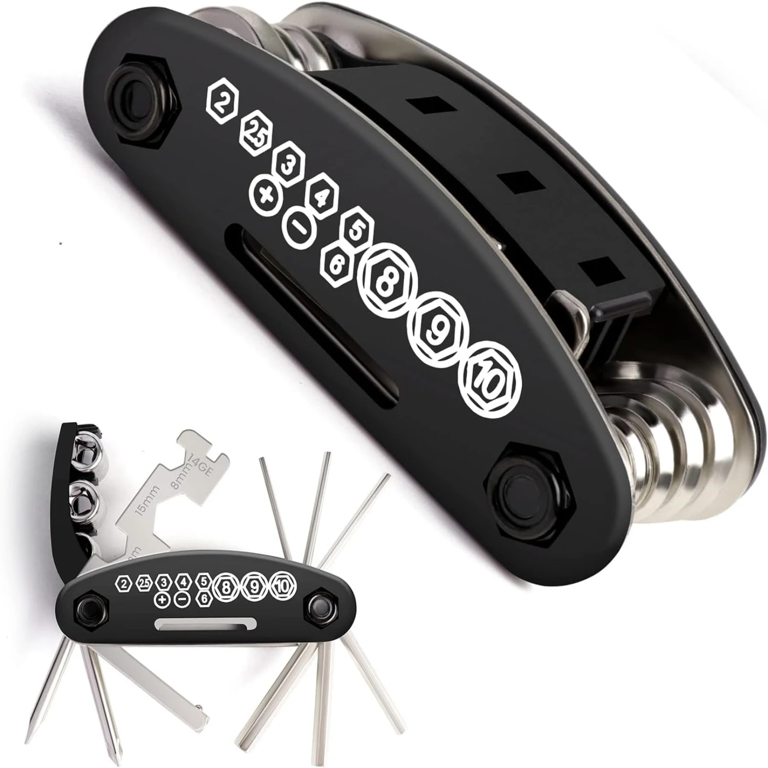 16-in-1 Essential, Convenient and Portable Comprehensive Multitool Kit - Must-Have Hex Spoke Wrench for Mountain Bike Maintenanc