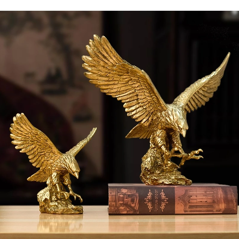 Artificial Animal Sculpture Golden Eagle Bird Resin Handicraft Falcon Decorative Figurines Home Decoration Accessories