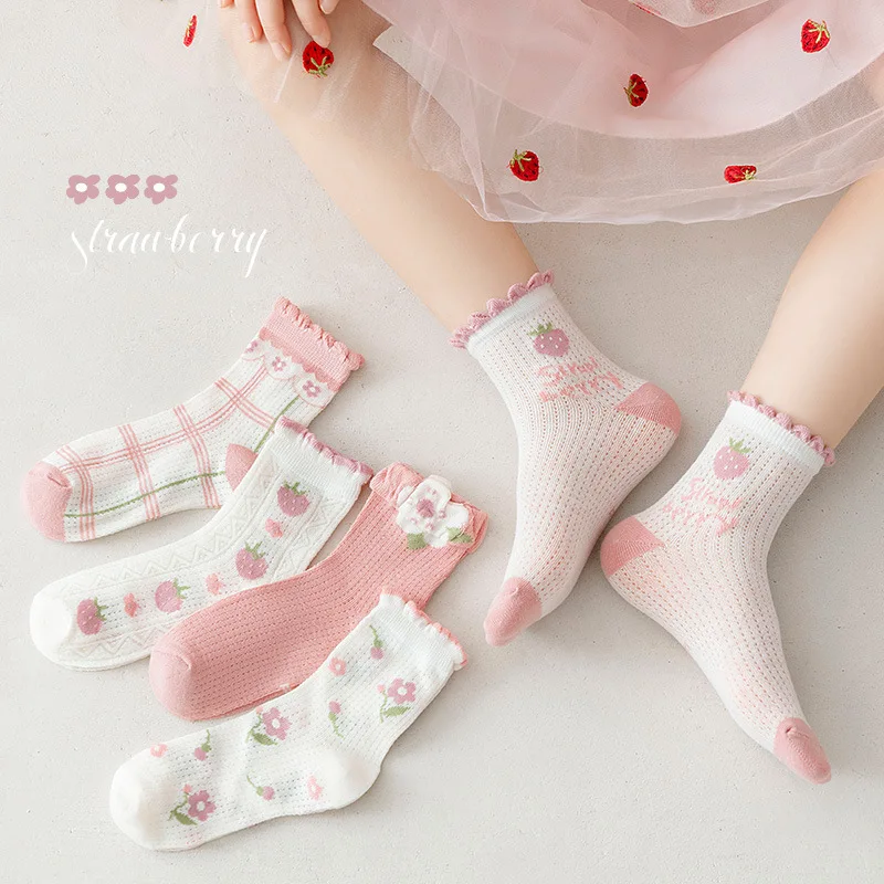 

Детские носки, весенне-летние сетчатые тонкие носки среднего размера, розовые кружевные милые носки для девочек среднего и маленького возраста, студенческие хлопковые носки