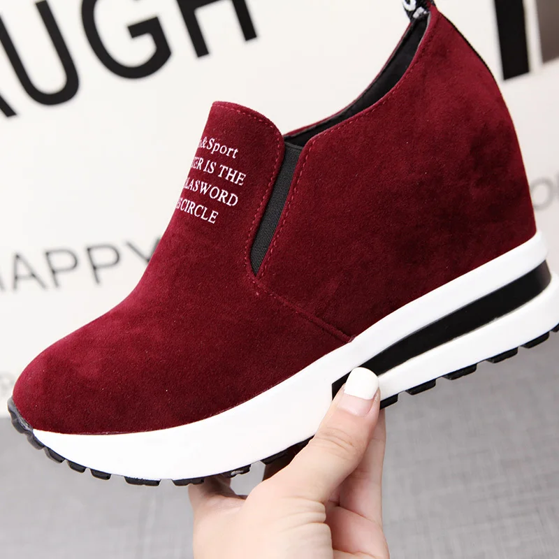 Platform Sneakers Wedges Shoes for Women\'s Designer Slip-on Casual Woman Tennis Shoes Sports Female Fashion Comfortable Wine Red