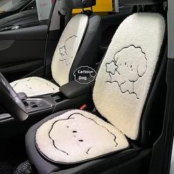 New Winter Car Cushion Lambswool Warm Car Seat Covers Cute Black and White Dog Car Accessories Interior Woman